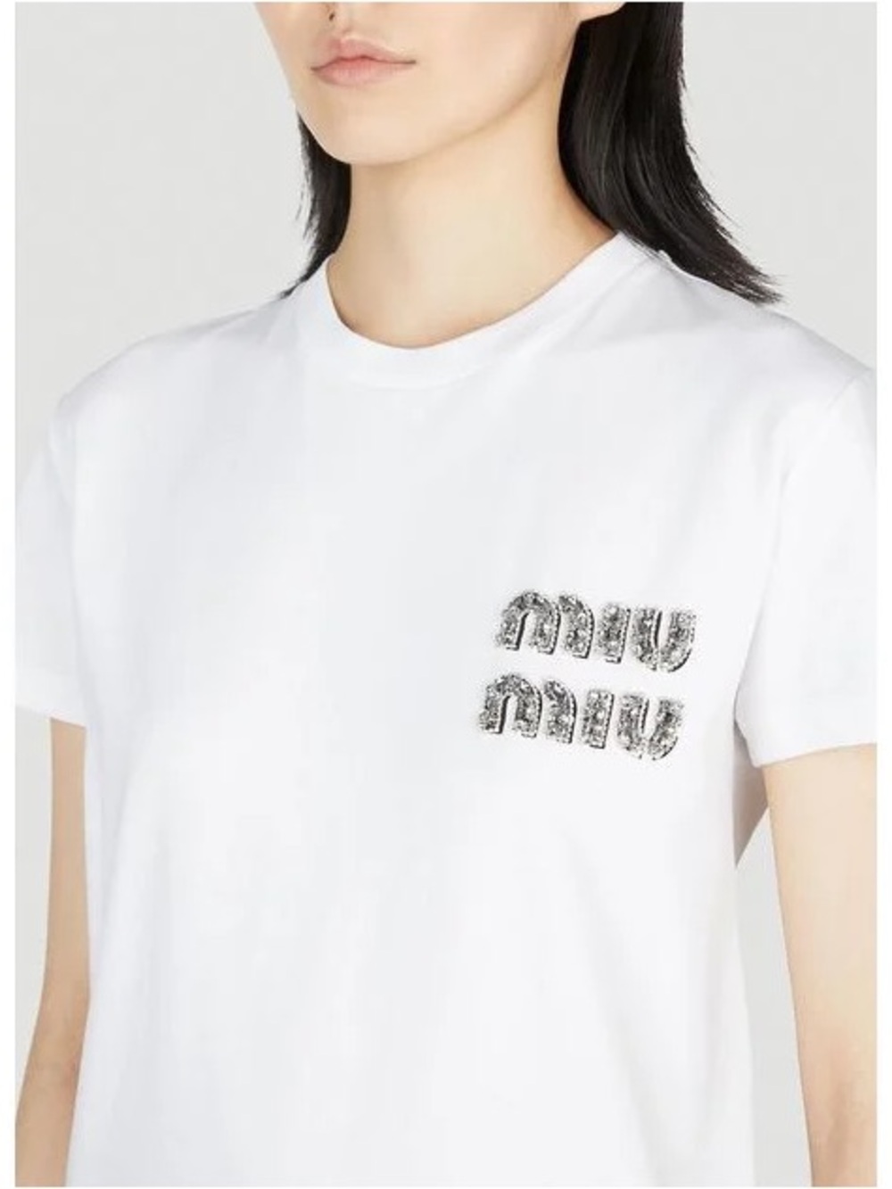 Miu Miu  T-shirt with a crystal-embellished logo.